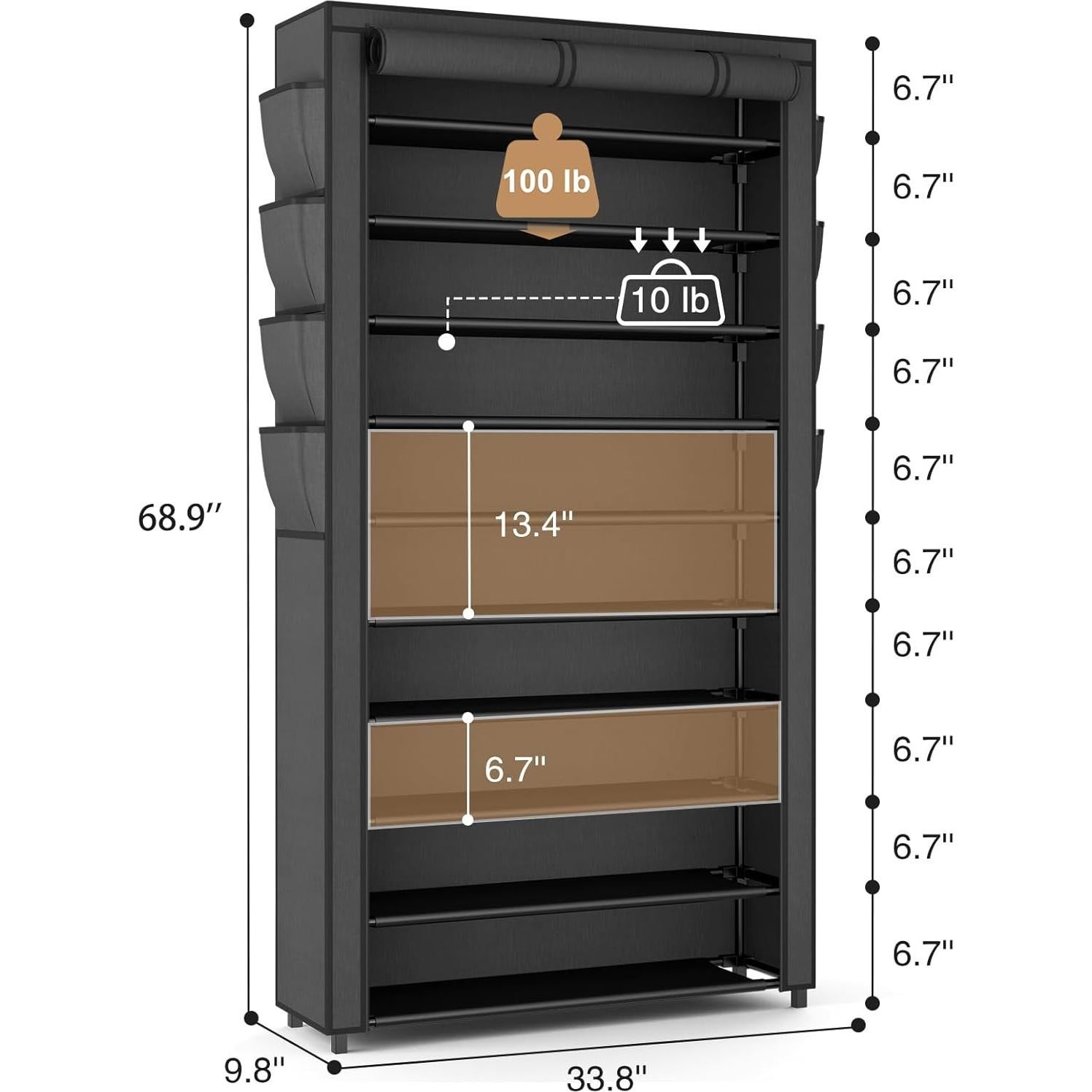 Estante Alto para Zapatos VTRIN 10 Niveles 175 cm Negro