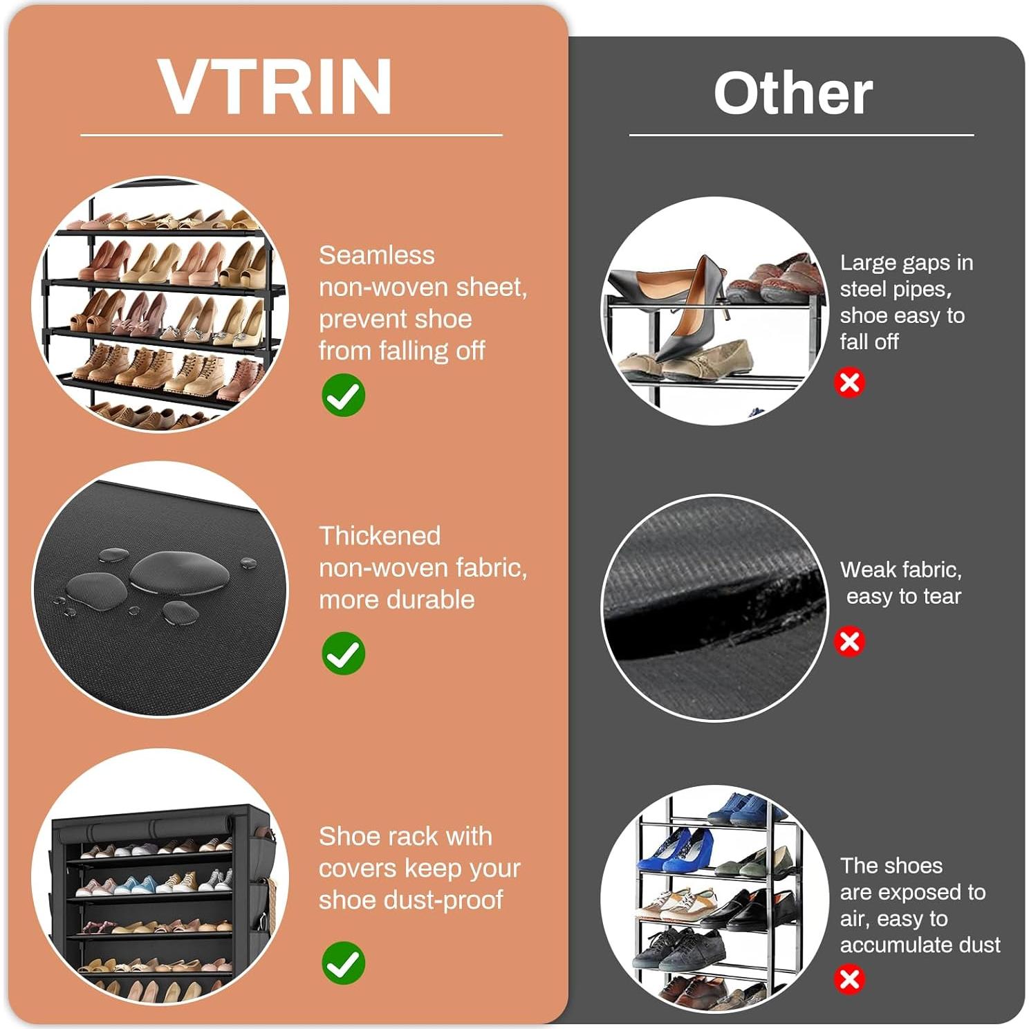 Estante Alto para Zapatos VTRIN 10 Niveles 175 cm Negro