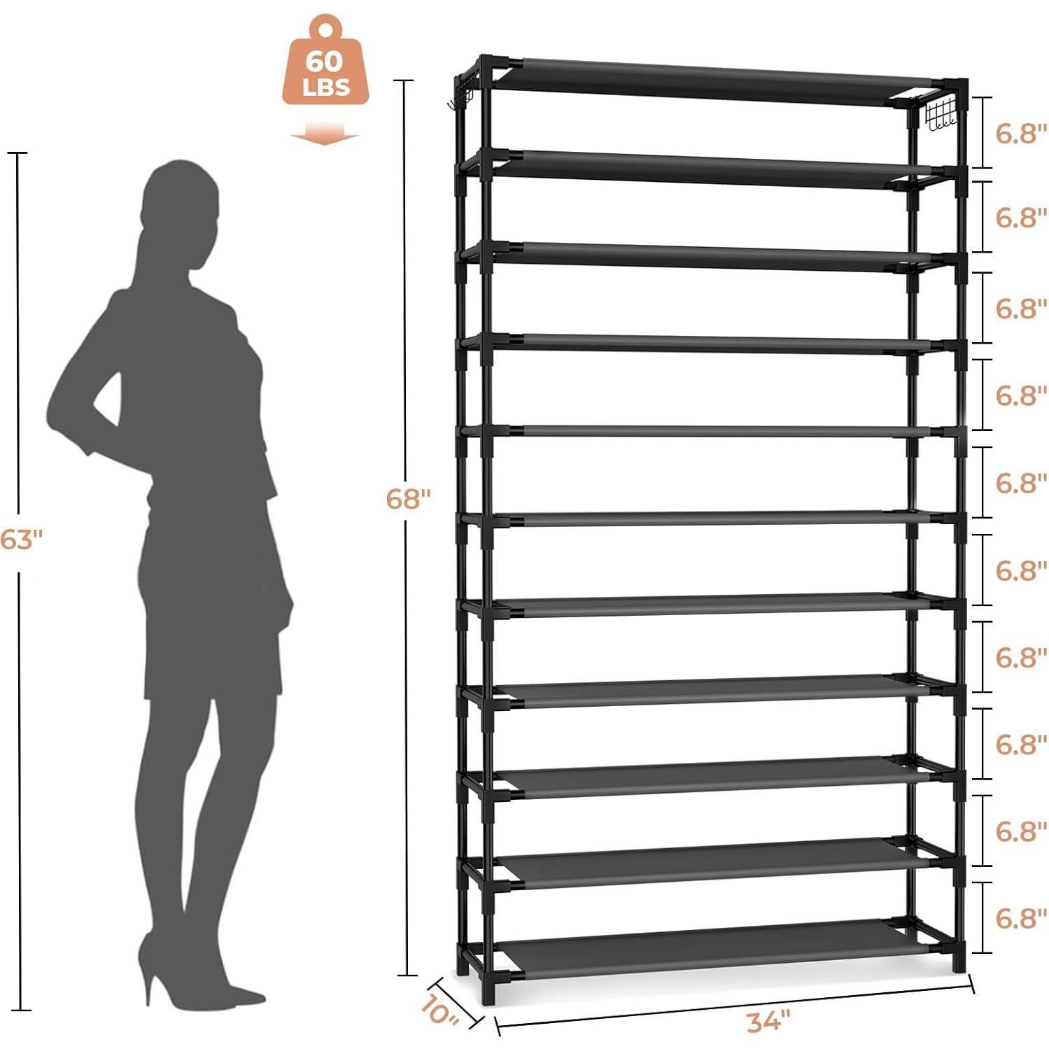 Estante para zapatos VILICK 11 niveles 55 pares negro