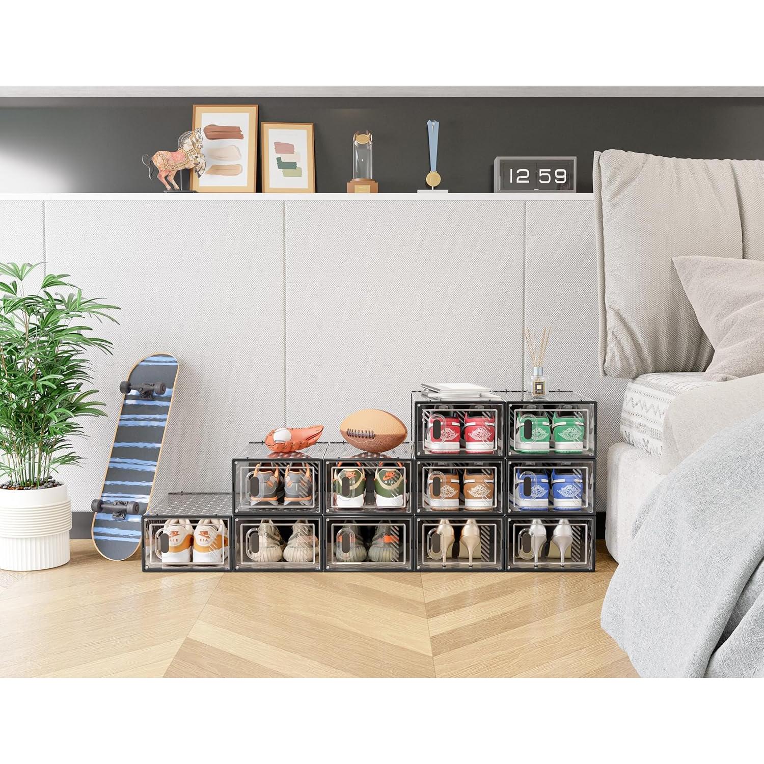 Organizador de Zapatos SIMPDIY 12 Cajas Apilables Negro