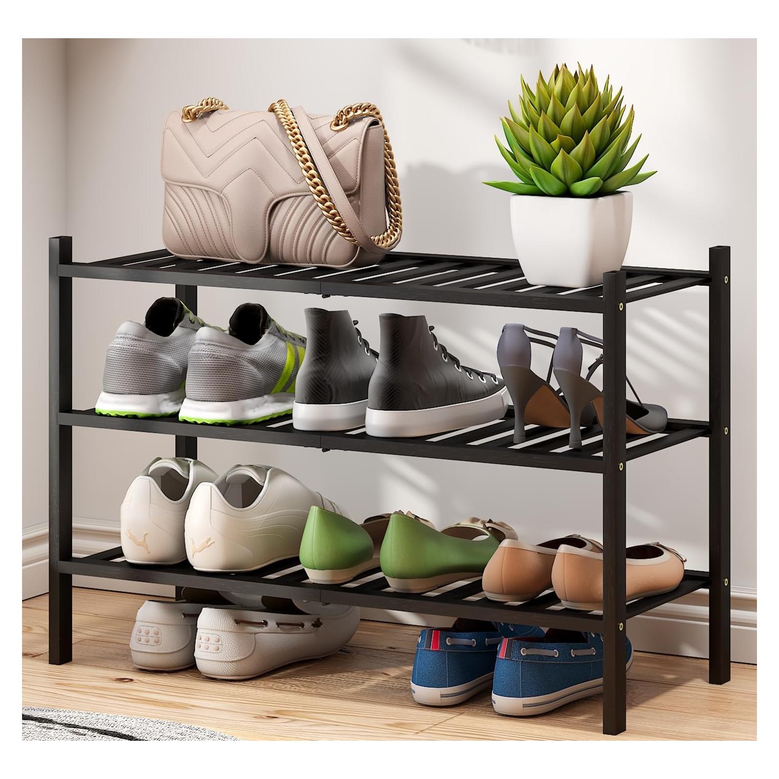 Estante para zapatos negro de 3 niveles Viewcare apilable