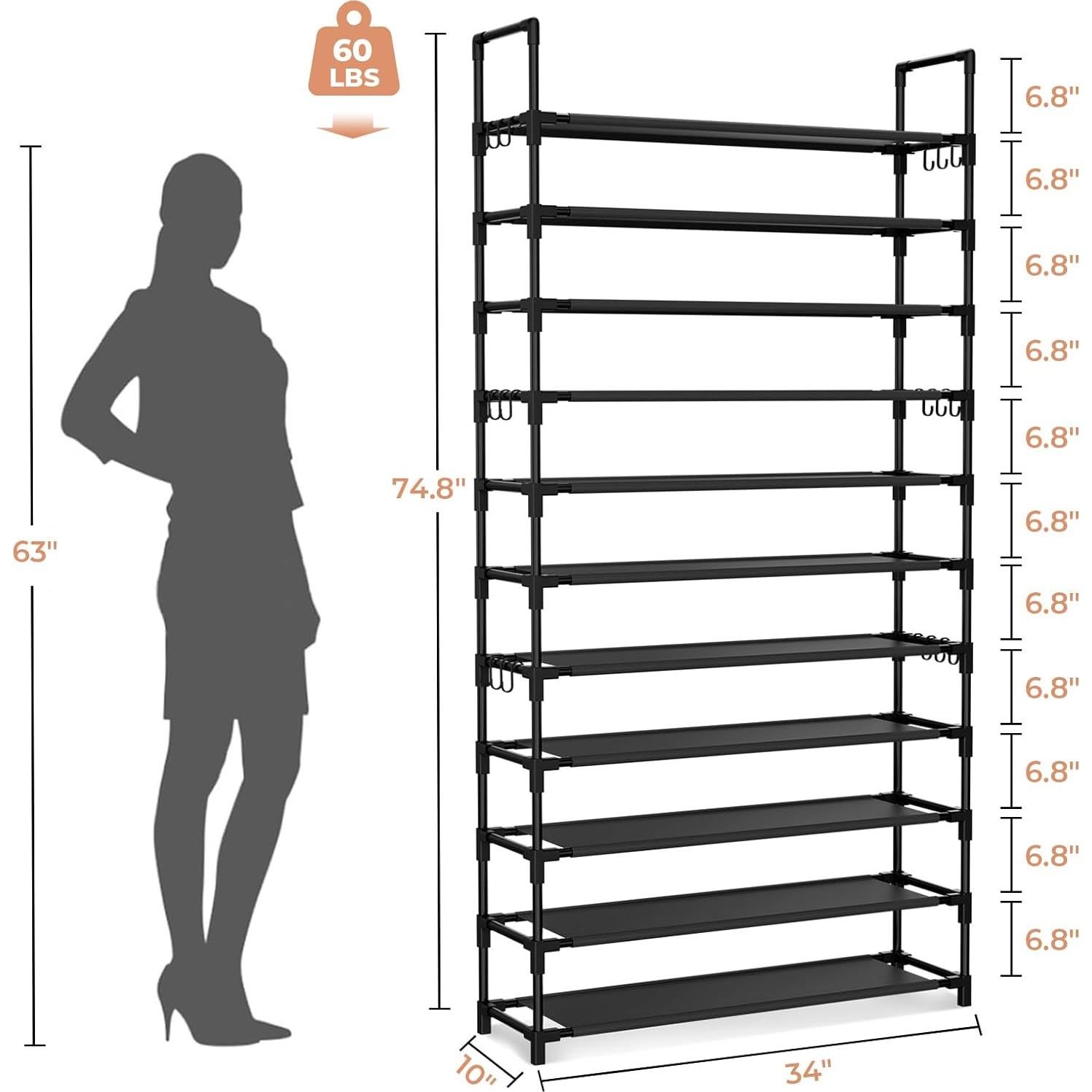 Estante para zapatos LANTEFUL 11 niveles 55 pares negro