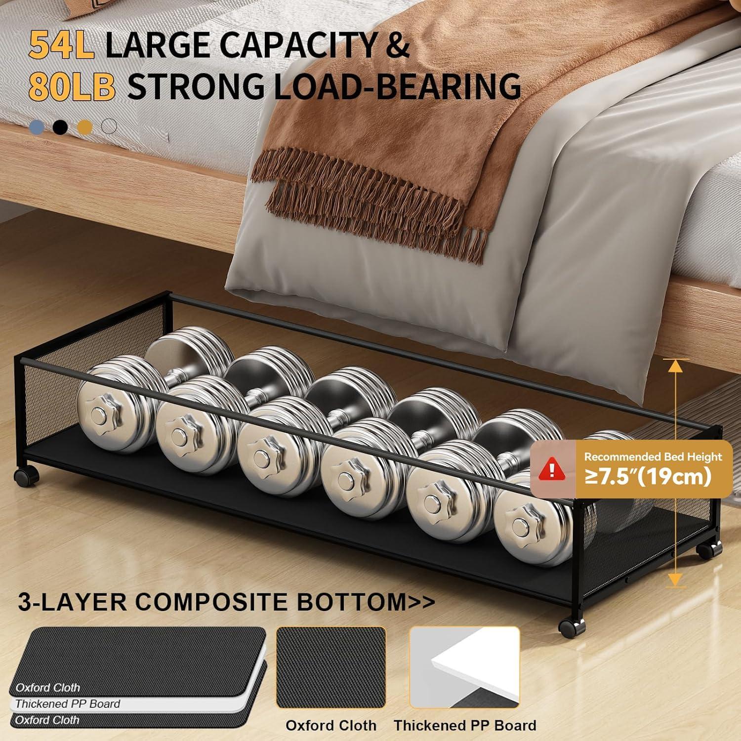 Contenedor de Almacenamiento Bajo la Cama Eastherry 54L Negro