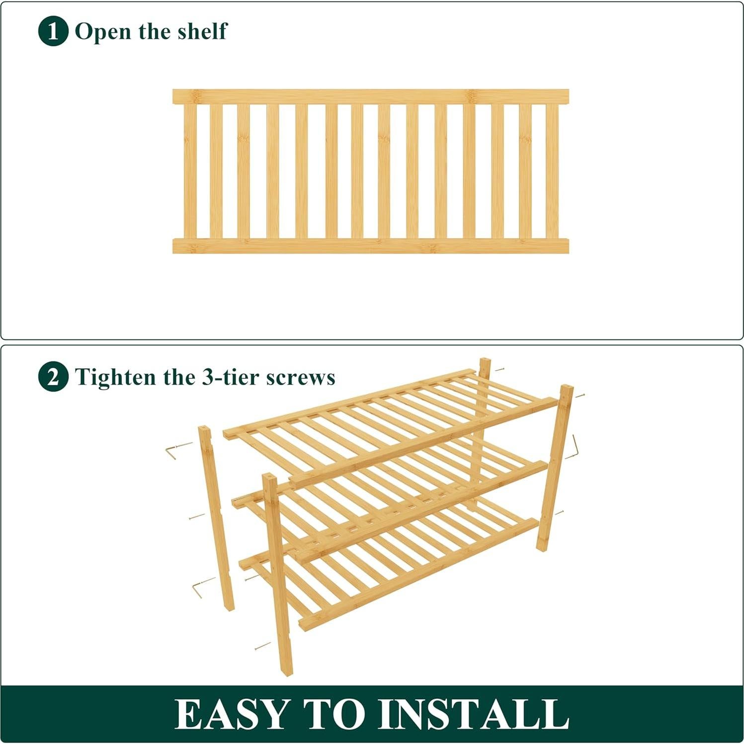 Estante para Zapatos de Bambú Smiry 3 Niveles Natural