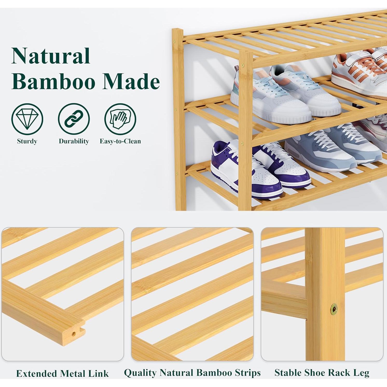 Estante para zapatos Smiry de bambú 3 niveles apilable