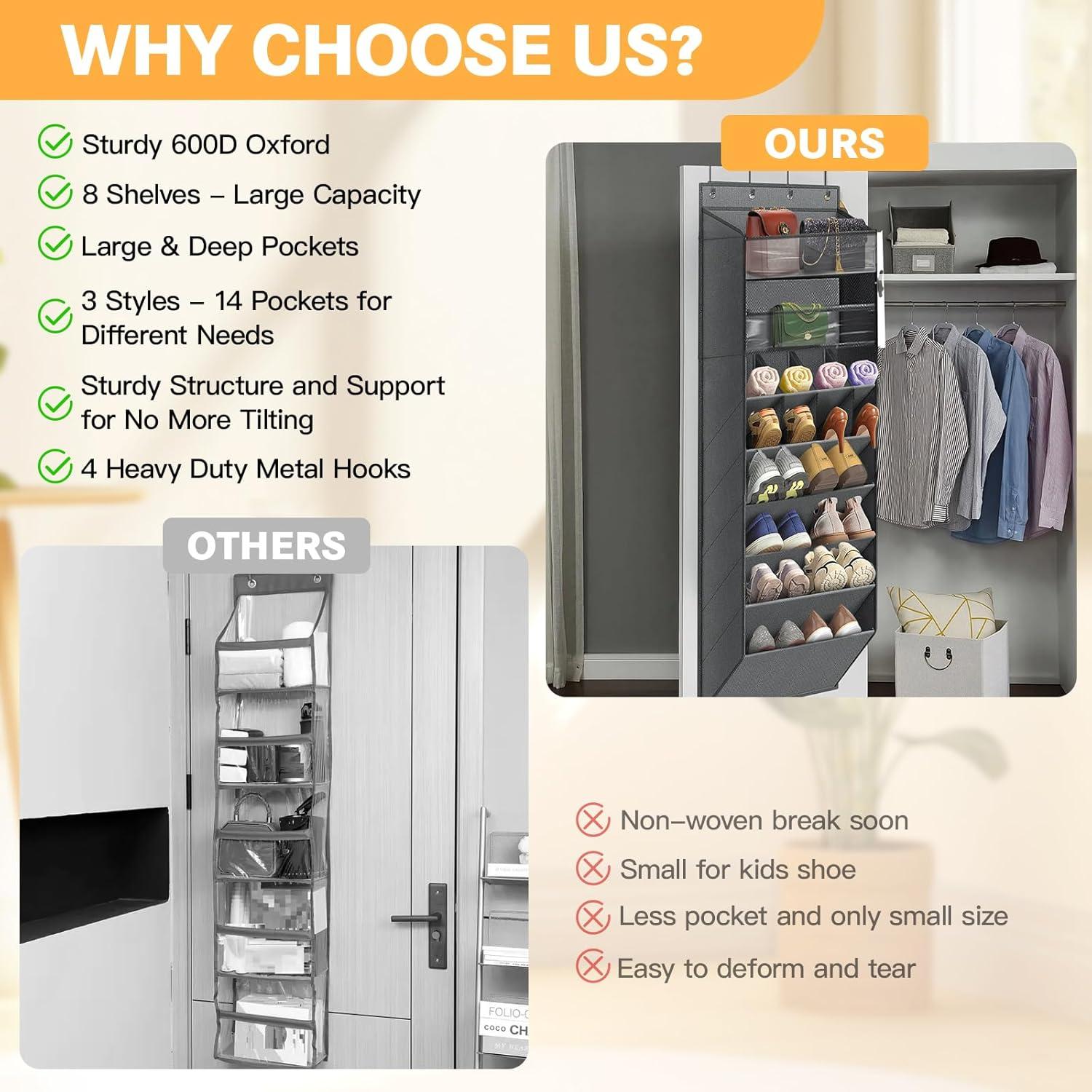 Organizador de zapatos colgante LEHKG 8 estantes gris