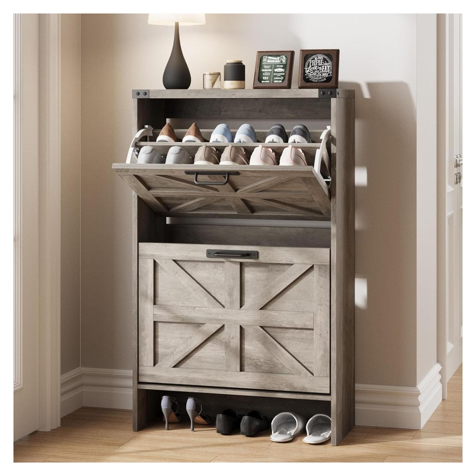 Armario de Zapatos Halitaa J3L330 Gris Campestre 2 Cajones