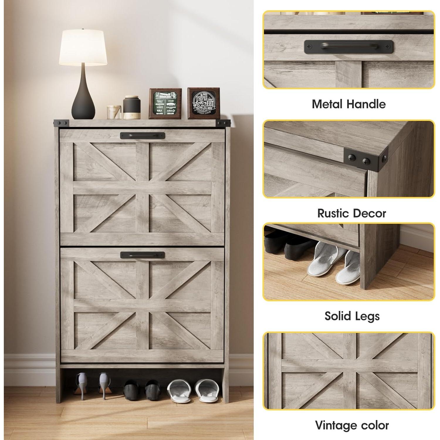 Armario de Zapatos Halitaa J3L330 Gris Campestre 2 Cajones