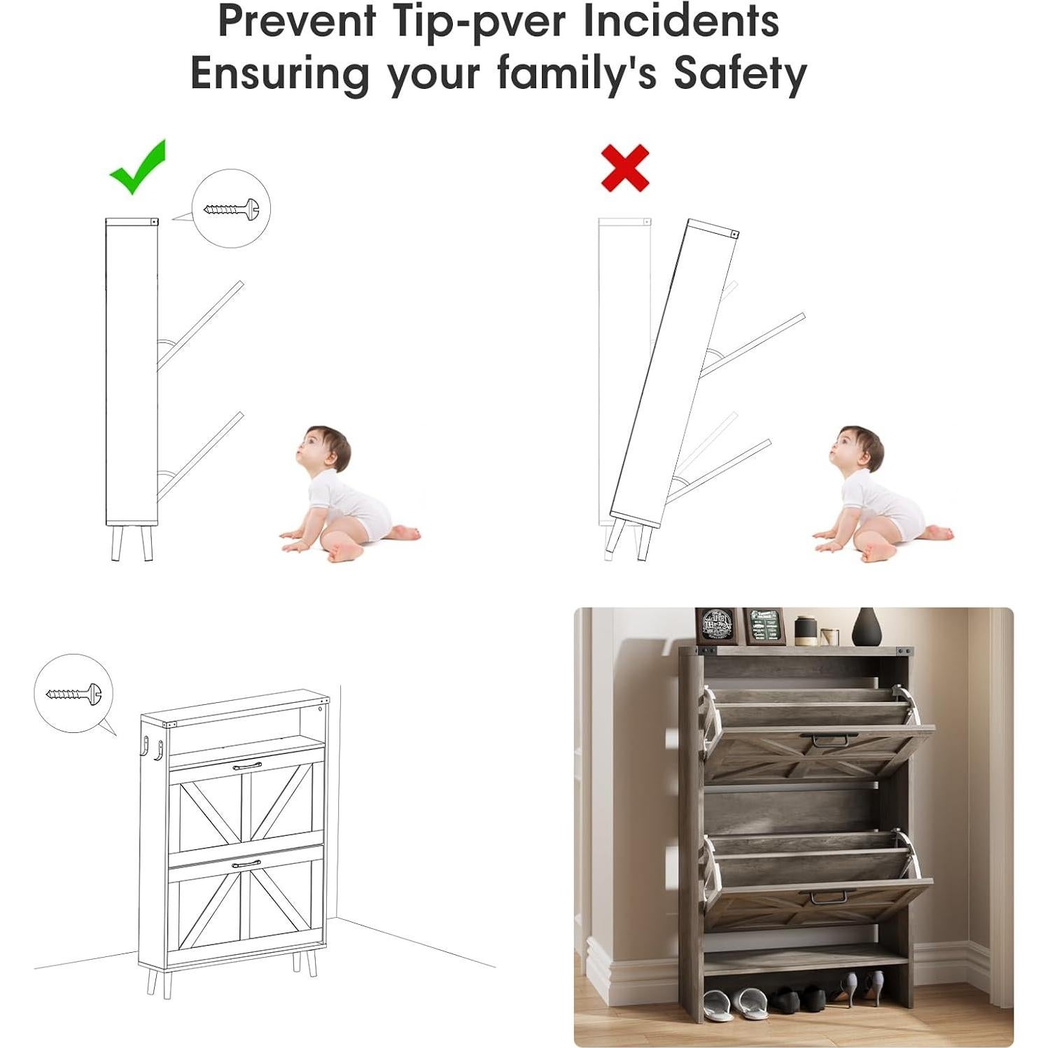 Armario de Zapatos Halitaa J3L330 Gris Campestre 2 Cajones