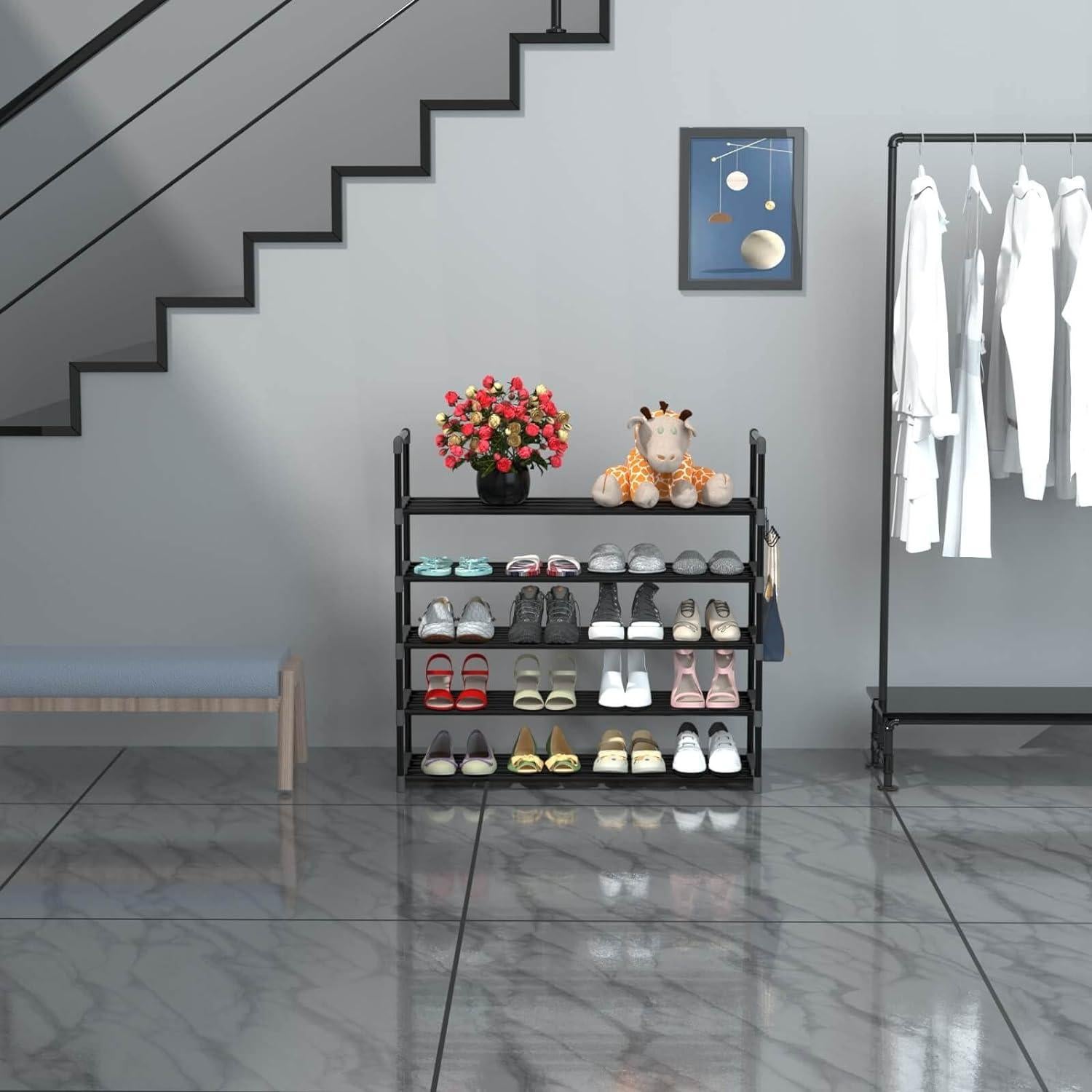 Estante para zapatos 5 niveles Hsscblet ajustable negro