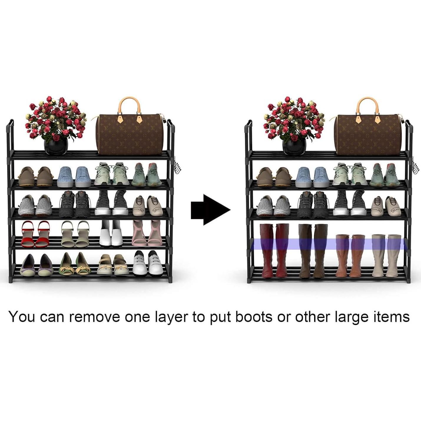 Estante para zapatos 5 niveles Hsscblet ajustable negro