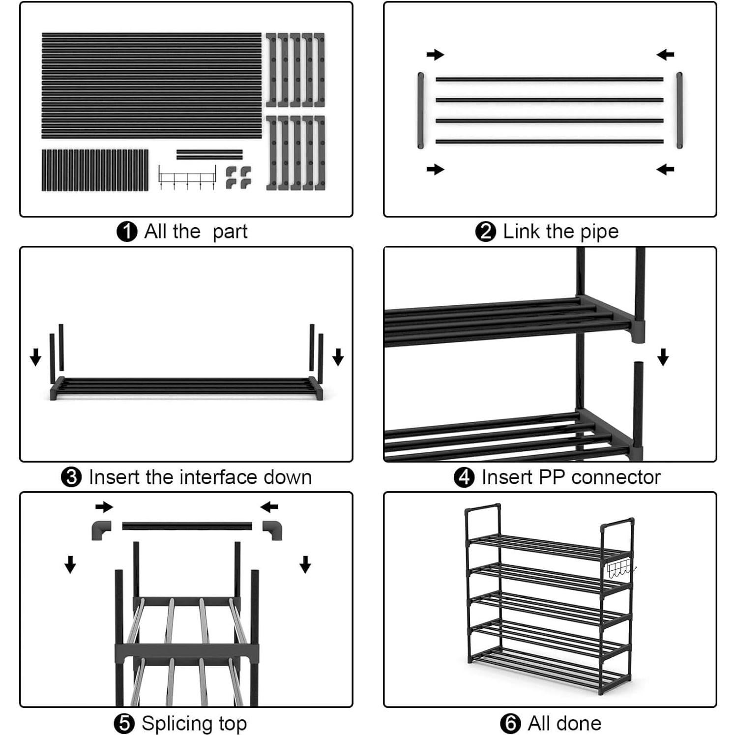 Estante para zapatos 5 niveles Hsscblet ajustable negro