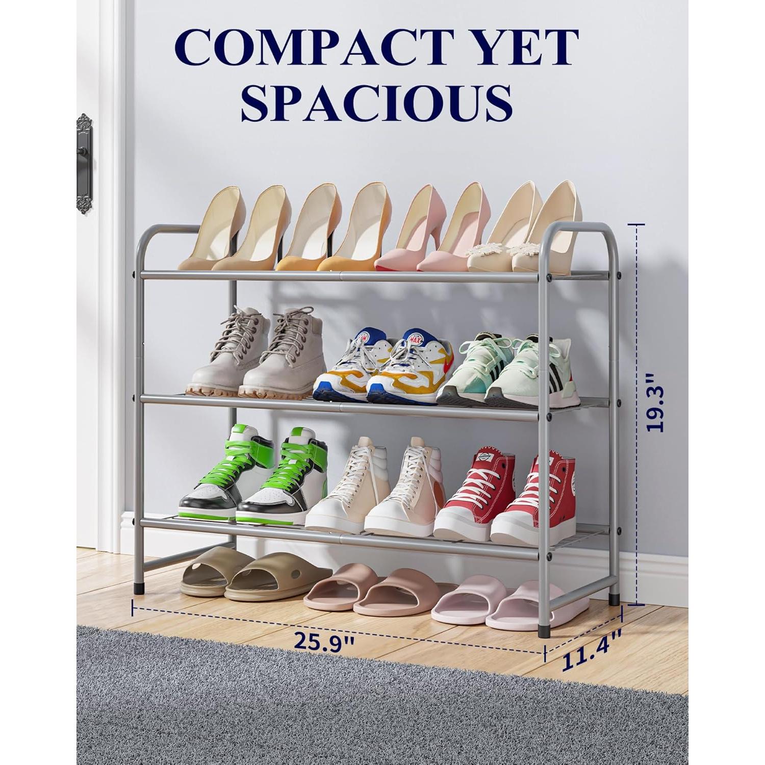 Zapatero Kitsure de 3 Niveles en Metal Gris - Organizador de 16 Pares