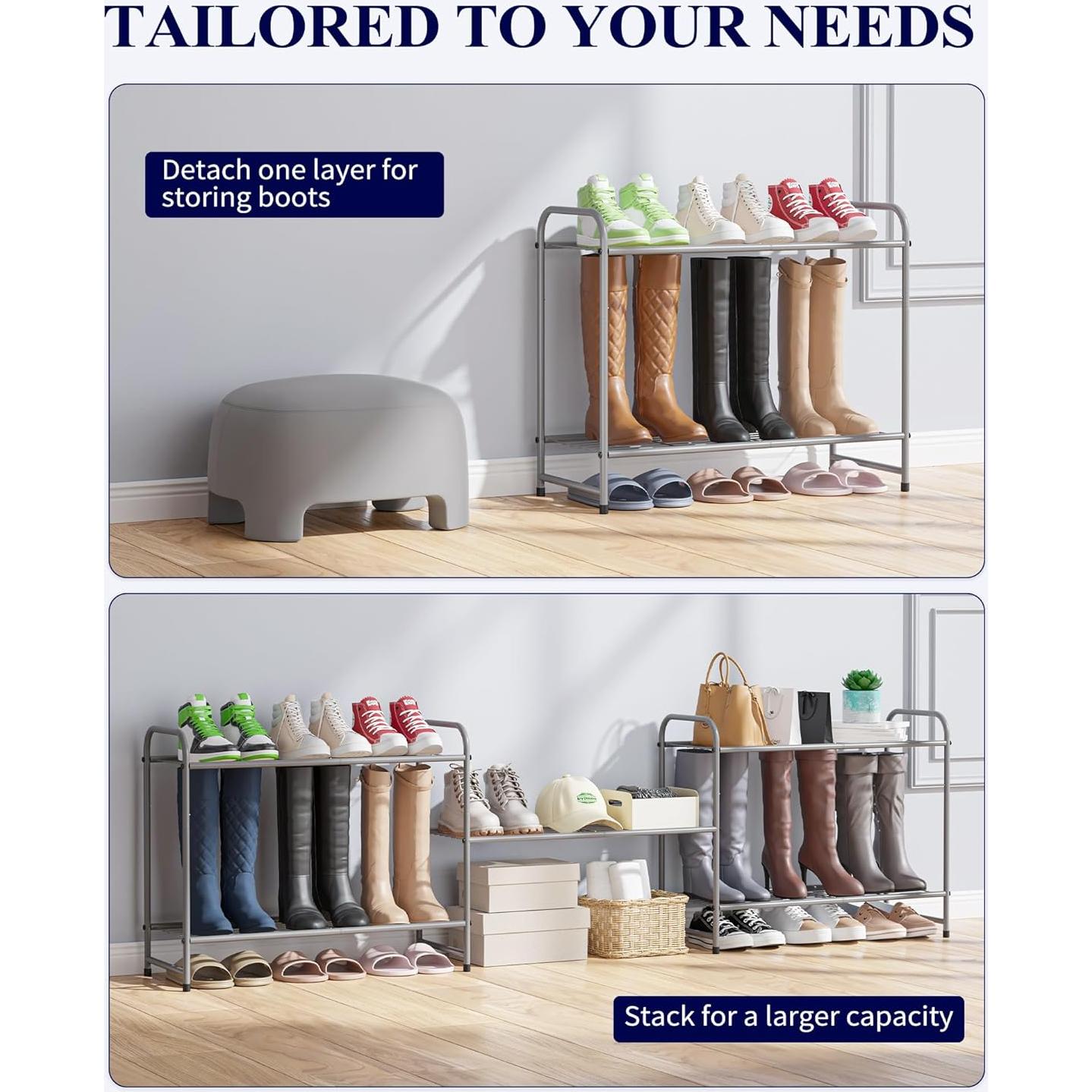 Zapatero Kitsure de 3 Niveles en Metal Gris - Organizador de 16 Pares