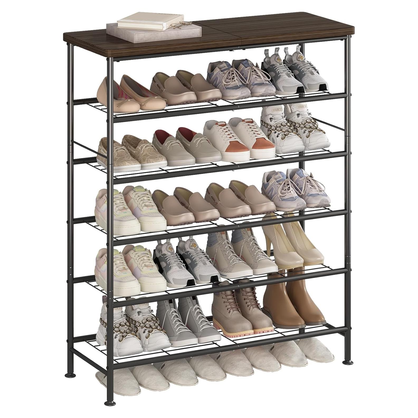 Organizador de Zapatos 6 Niveles SUOERNUO Metal y MDF Negro
