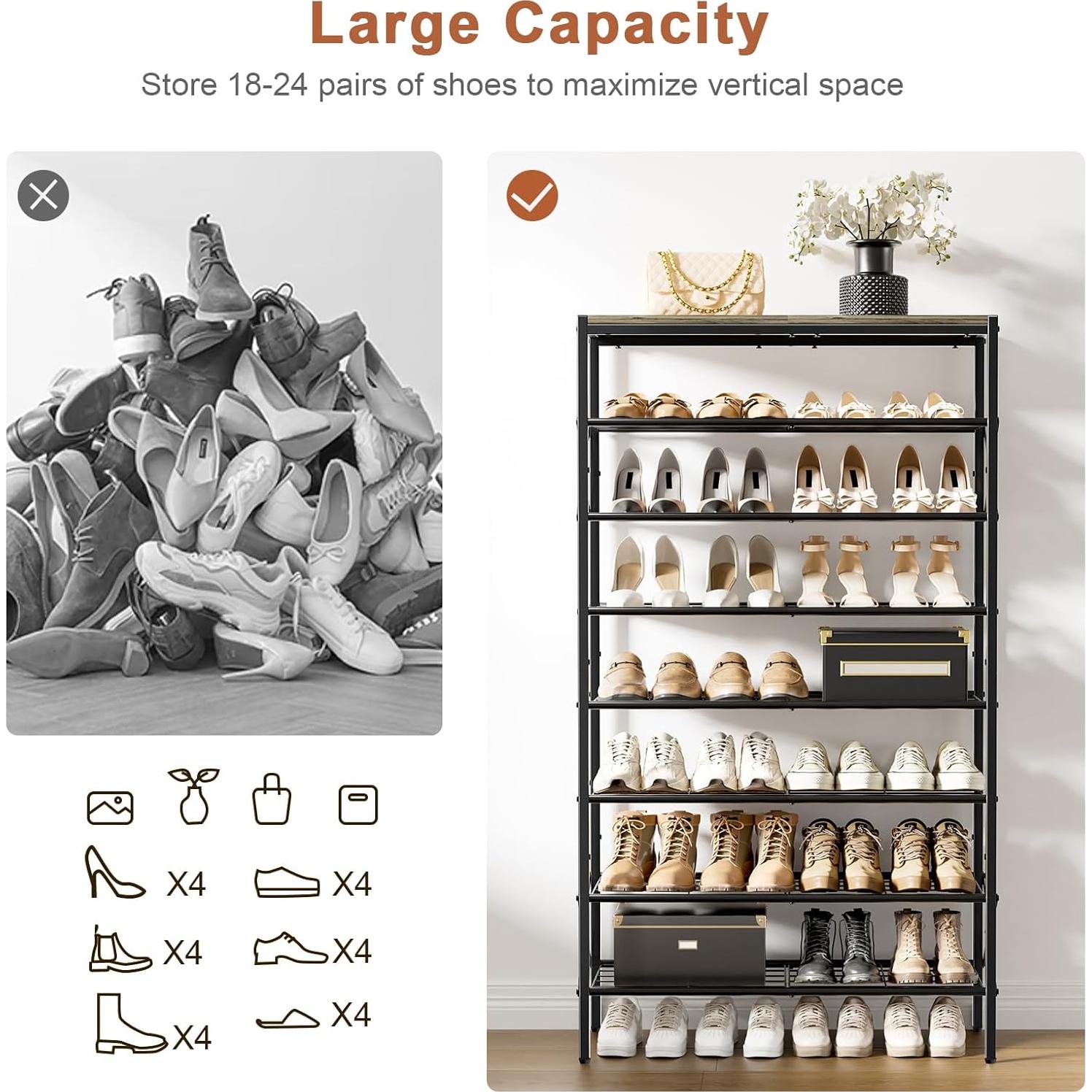 Organizador de Zapatos UNITSTAGE 8 Niveles Metal Gris 24-32 Pares