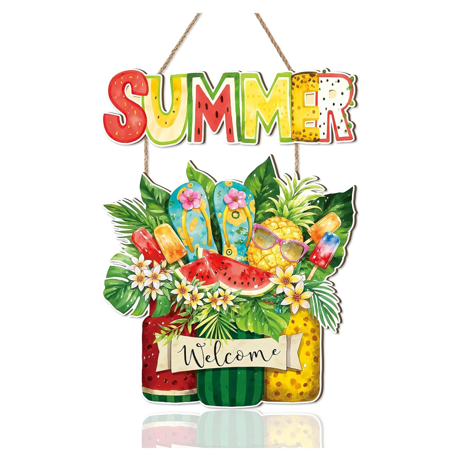 Cartel de Bienvenida Verano Celestdeco Frutas Tropicales 29x29cm
