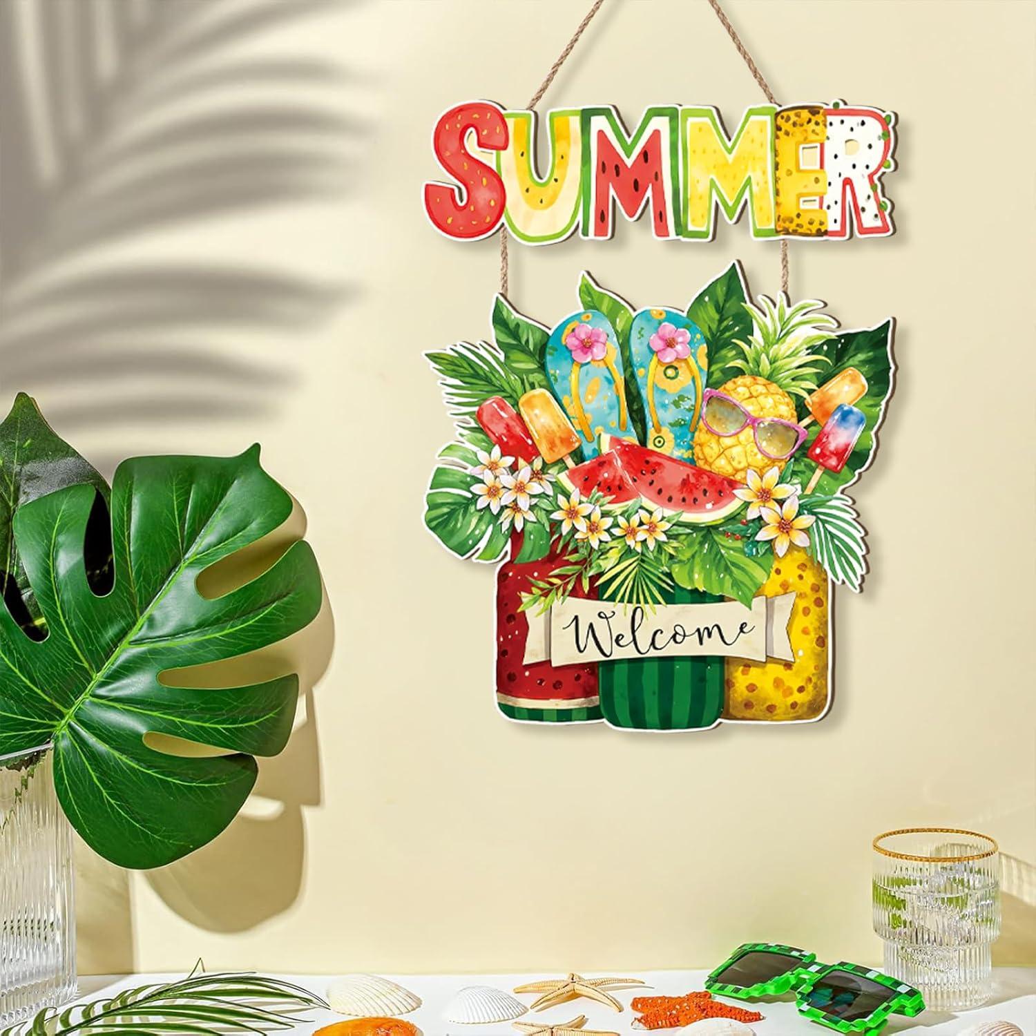 Cartel de Bienvenida Verano Celestdeco Frutas Tropicales 29x29cm