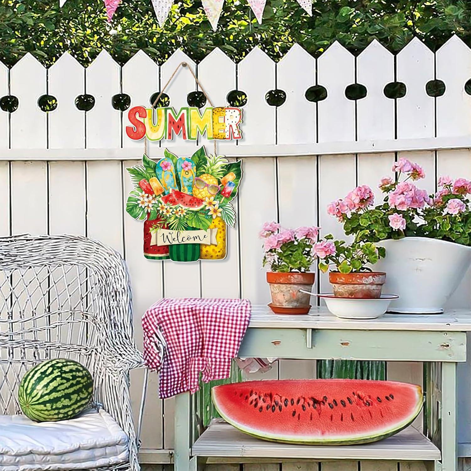 Cartel de Bienvenida Verano Celestdeco Frutas Tropicales 29x29cm