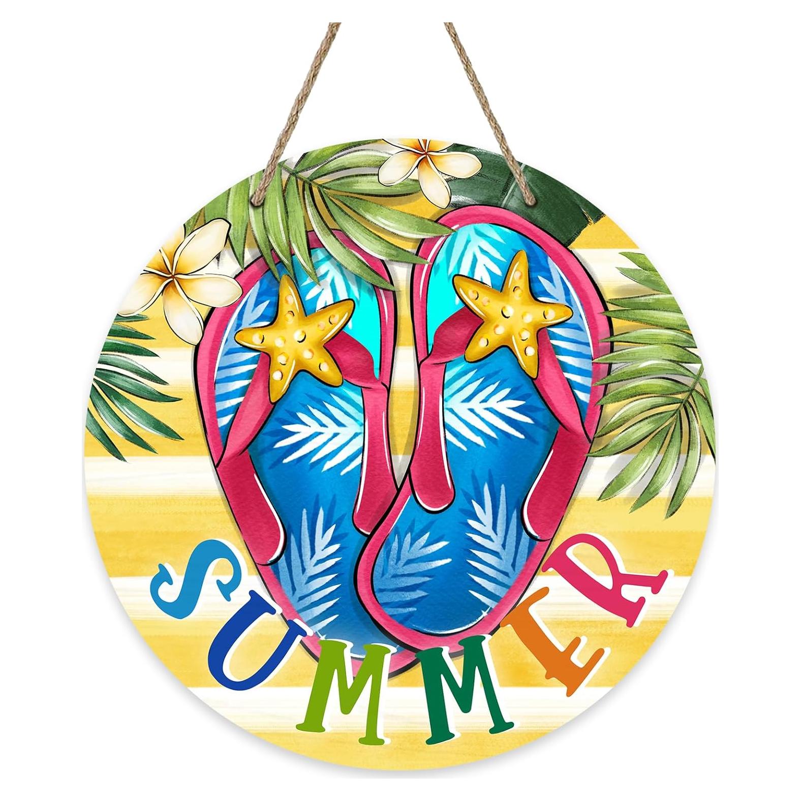 Cartel de Puerta Verano Deroro 30.48x30.48cm Chanclas Tropical