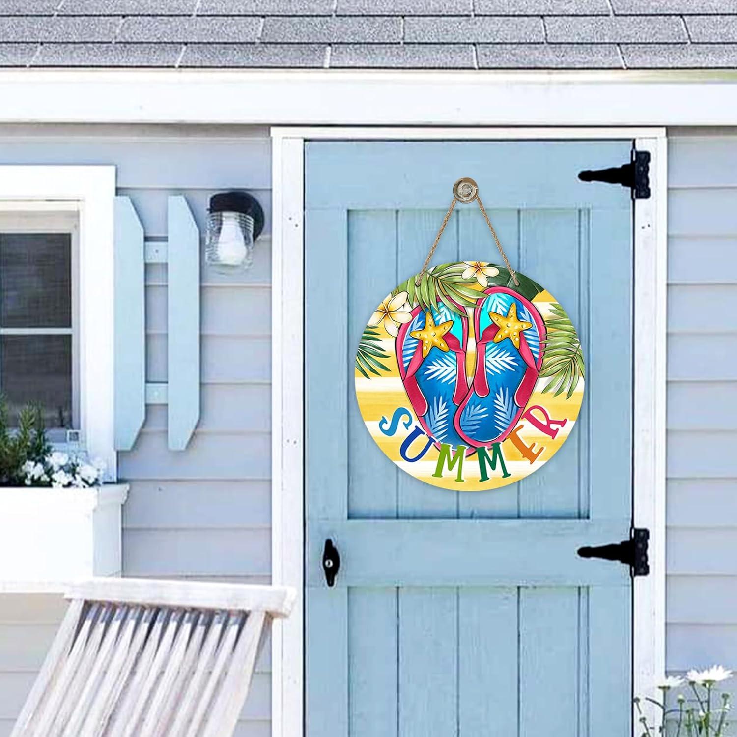 Cartel de Puerta Verano Deroro 30.48x30.48cm Chanclas Tropical