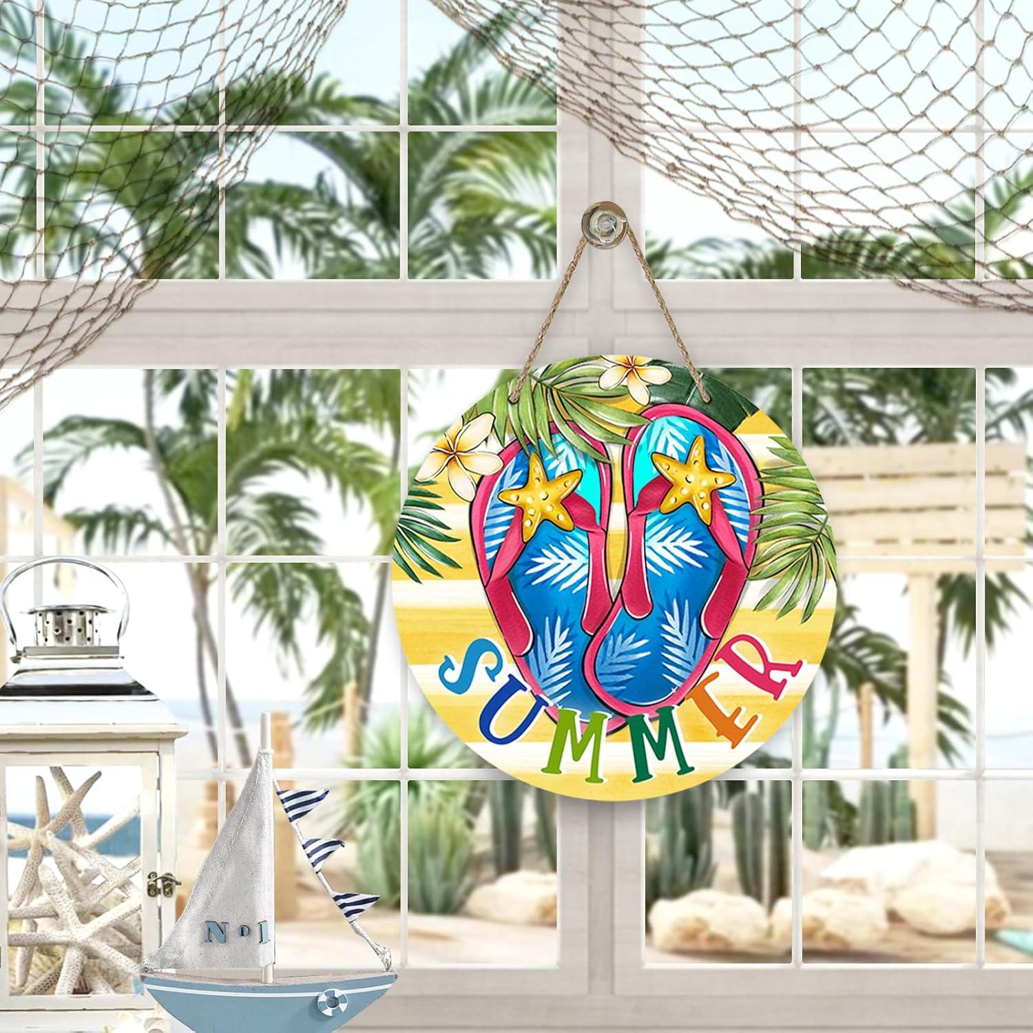 Cartel de Puerta Verano Deroro 30.48x30.48cm Chanclas Tropical