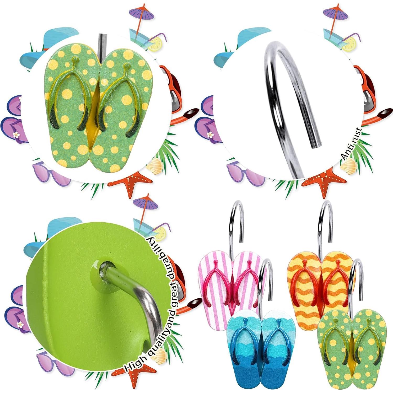 Ganchos de Cortina de Ducha Whaline 12 Pcs Chanclas Verano