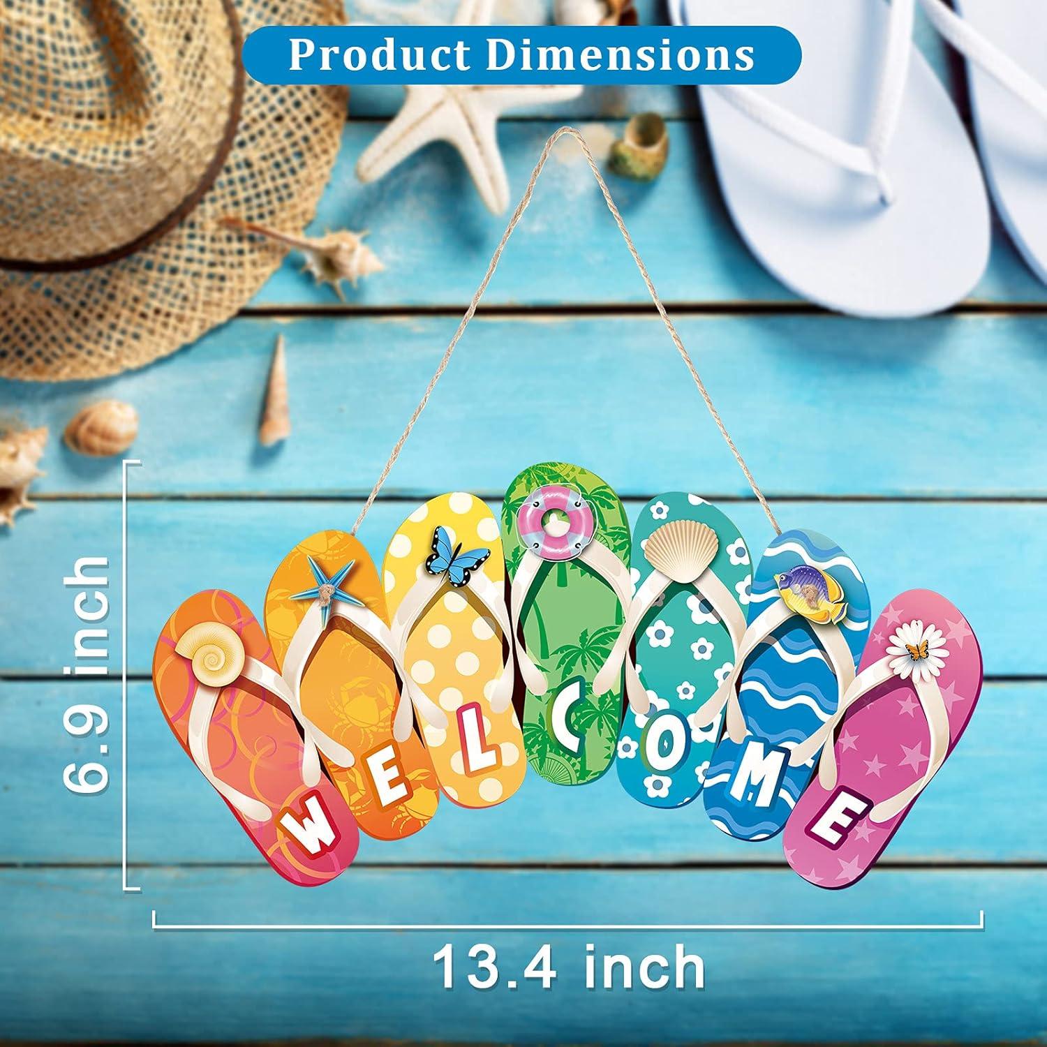 Letrero Colgante de Madera Chanclas Verano Bienvenida 33x26cm