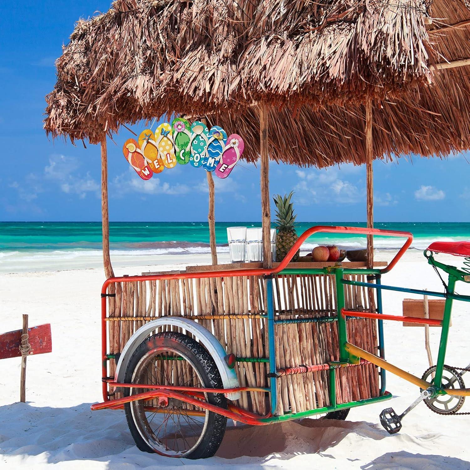 Letrero Colgante de Madera Chanclas Verano Bienvenida 33x26cm