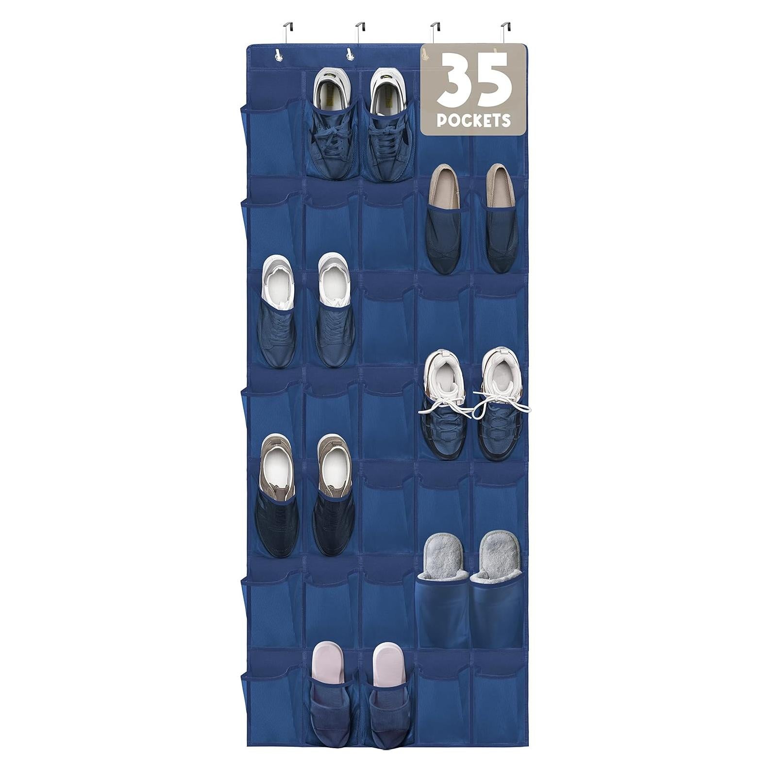 Organizador de Zapatos Colgante Tiblue 35 Bolsillos Malla Azul