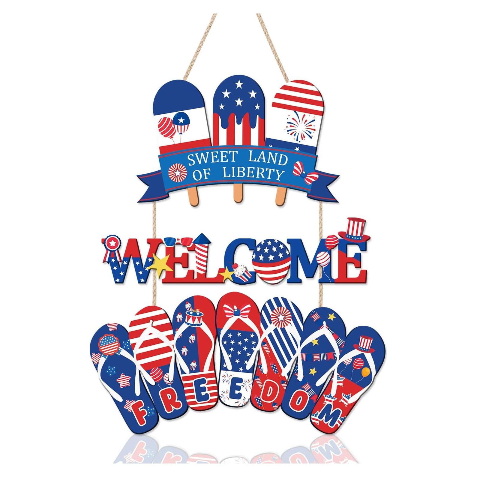 Cartel Colgante Patriótico 4 de Julio HOURIA - Bienvenida Colorido