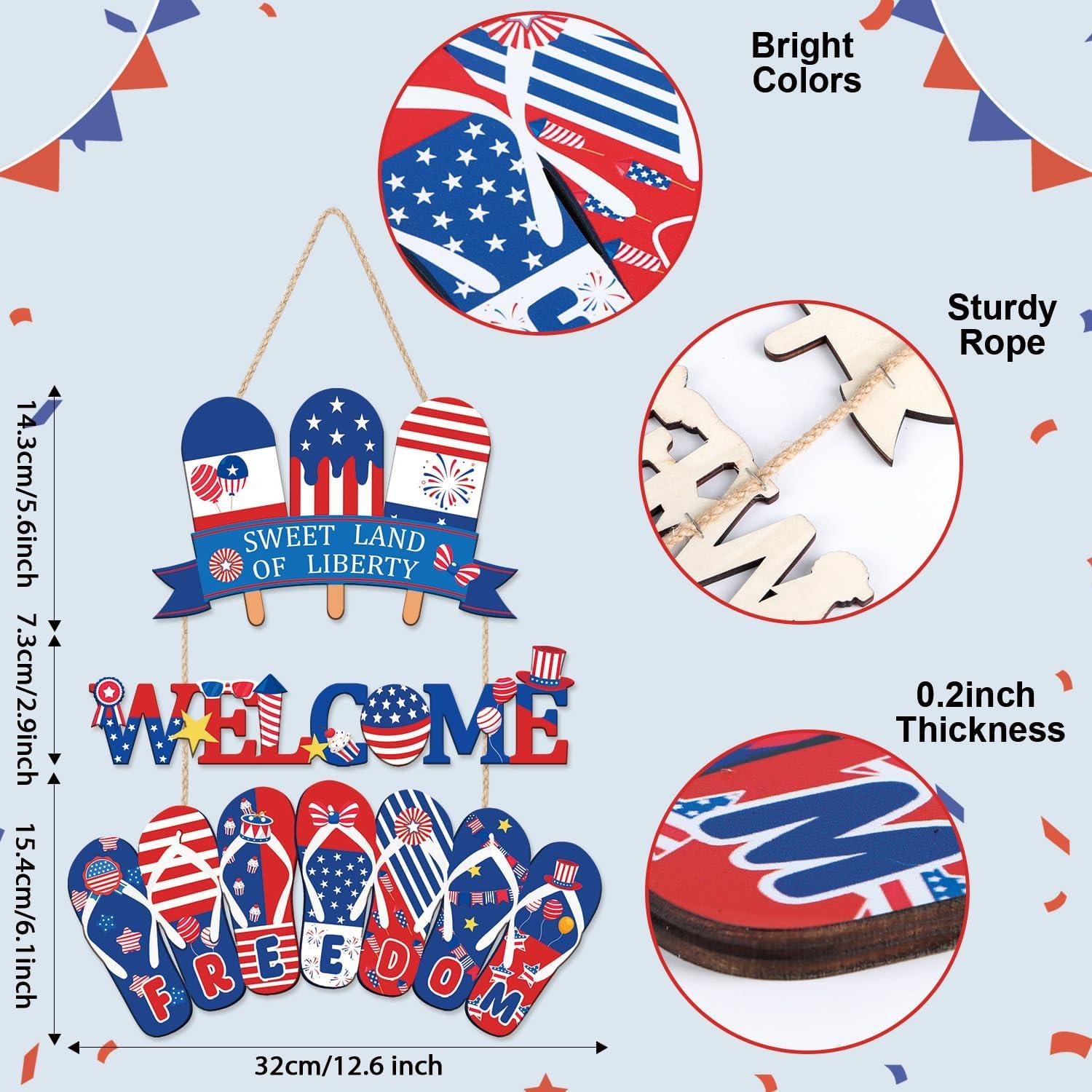 Cartel Colgante Patriótico 4 de Julio HOURIA - Bienvenida Colorido