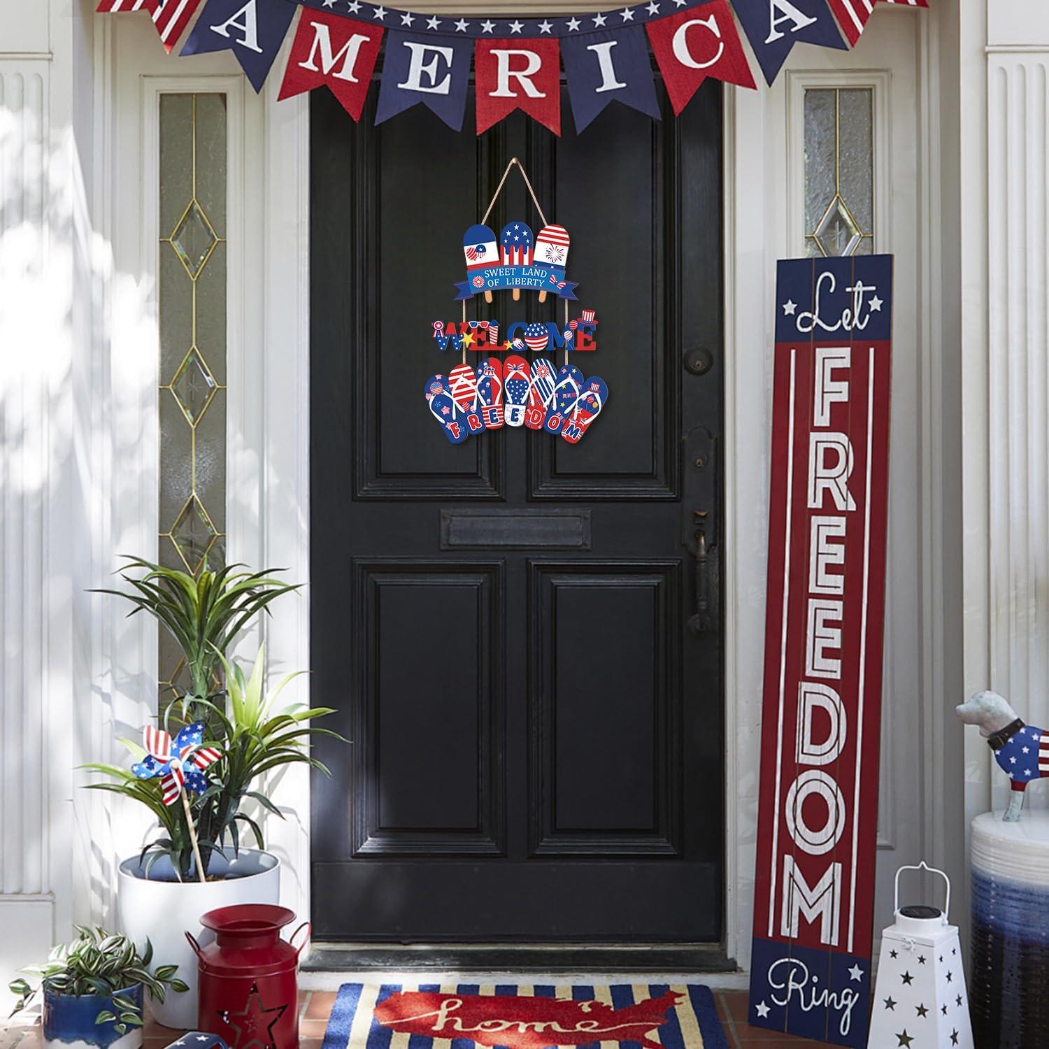 Cartel Colgante Patriótico 4 de Julio HOURIA - Bienvenida Colorido