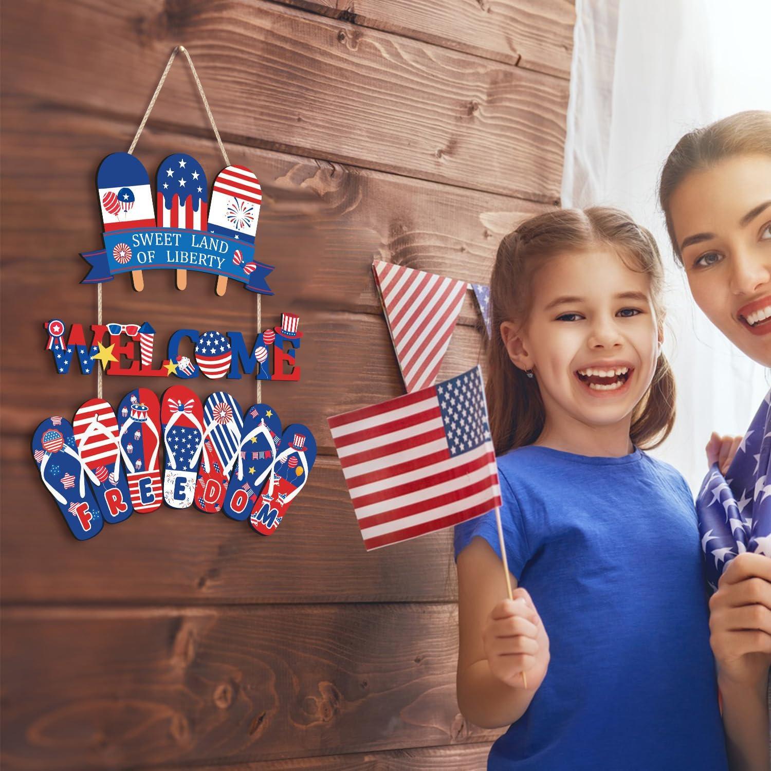 Cartel Colgante Patriótico 4 de Julio HOURIA - Bienvenida Colorido