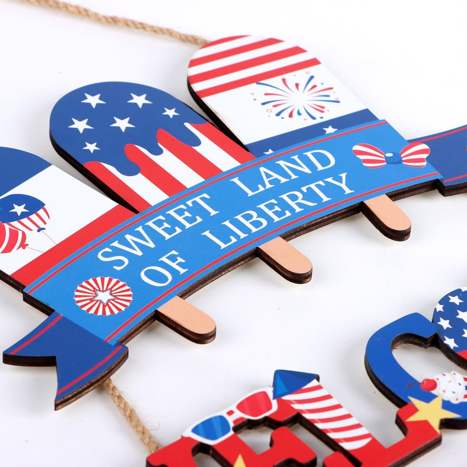 Cartel Colgante Patriótico 4 de Julio HOURIA - Bienvenida Colorido