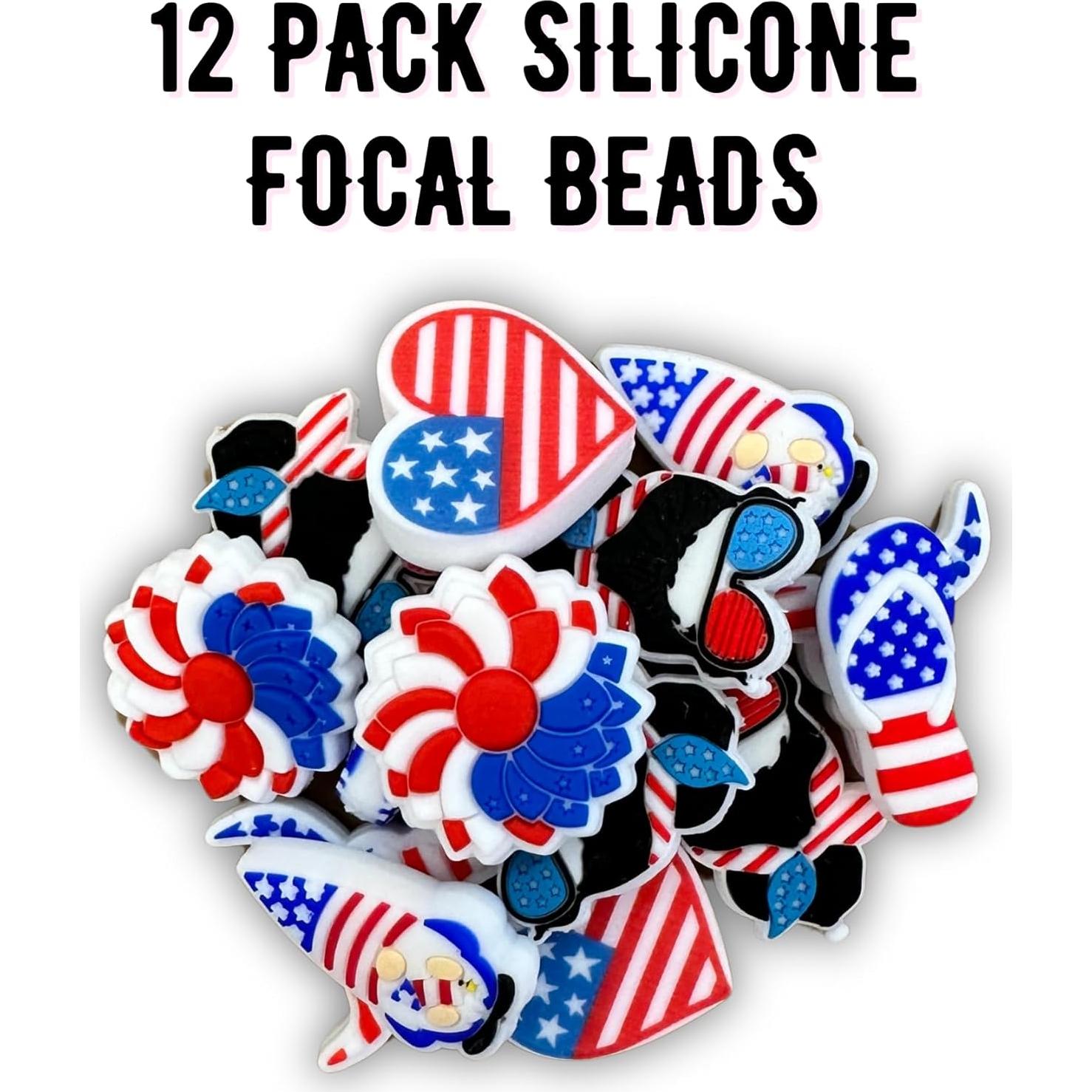 Juego de 12 cuentas de silicona patrióticas para manualidades