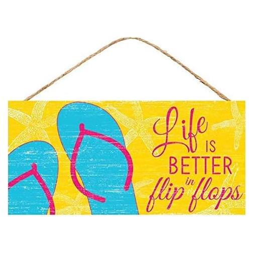 Cartel de Madera Craig Bachman La Vida es Mejor en Chanclas 31.75x15.24 cm