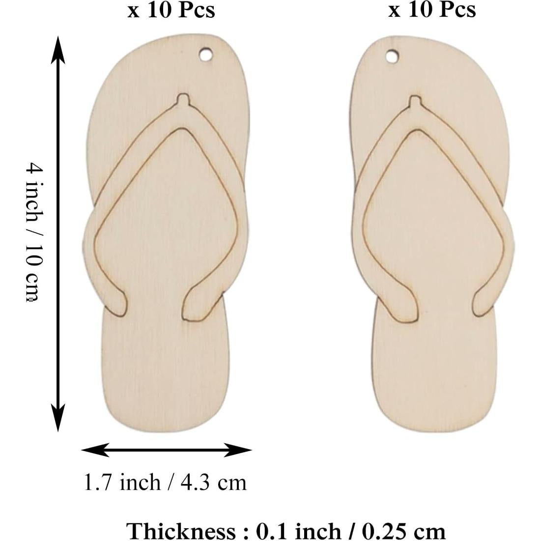 20 Recortes de Madera en Forma de Chanclas JANOU 10x4.3 cm