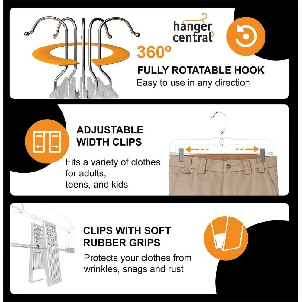 Perchas Centrales Paquete de 12 Transparentes 35.56 cm con Clip