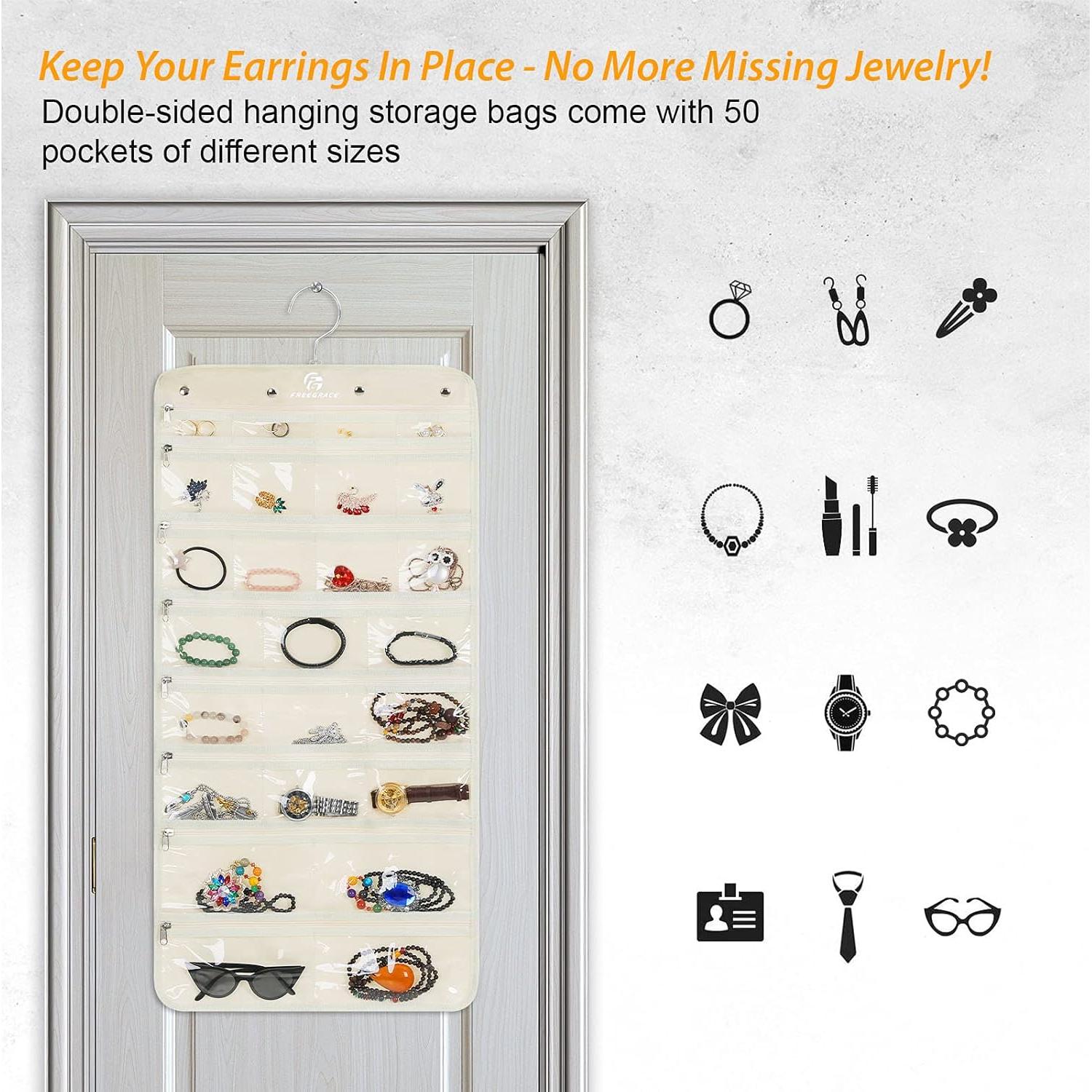 Organizador de Joyería Colgante Freegrace 50 Bolsillos Beige