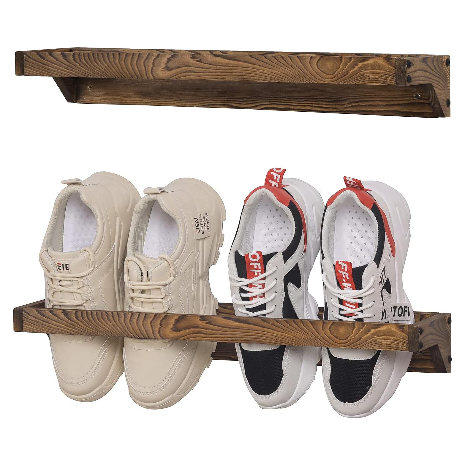 Juego de 2 estantes de zapatos MyGift madera quemada rústica