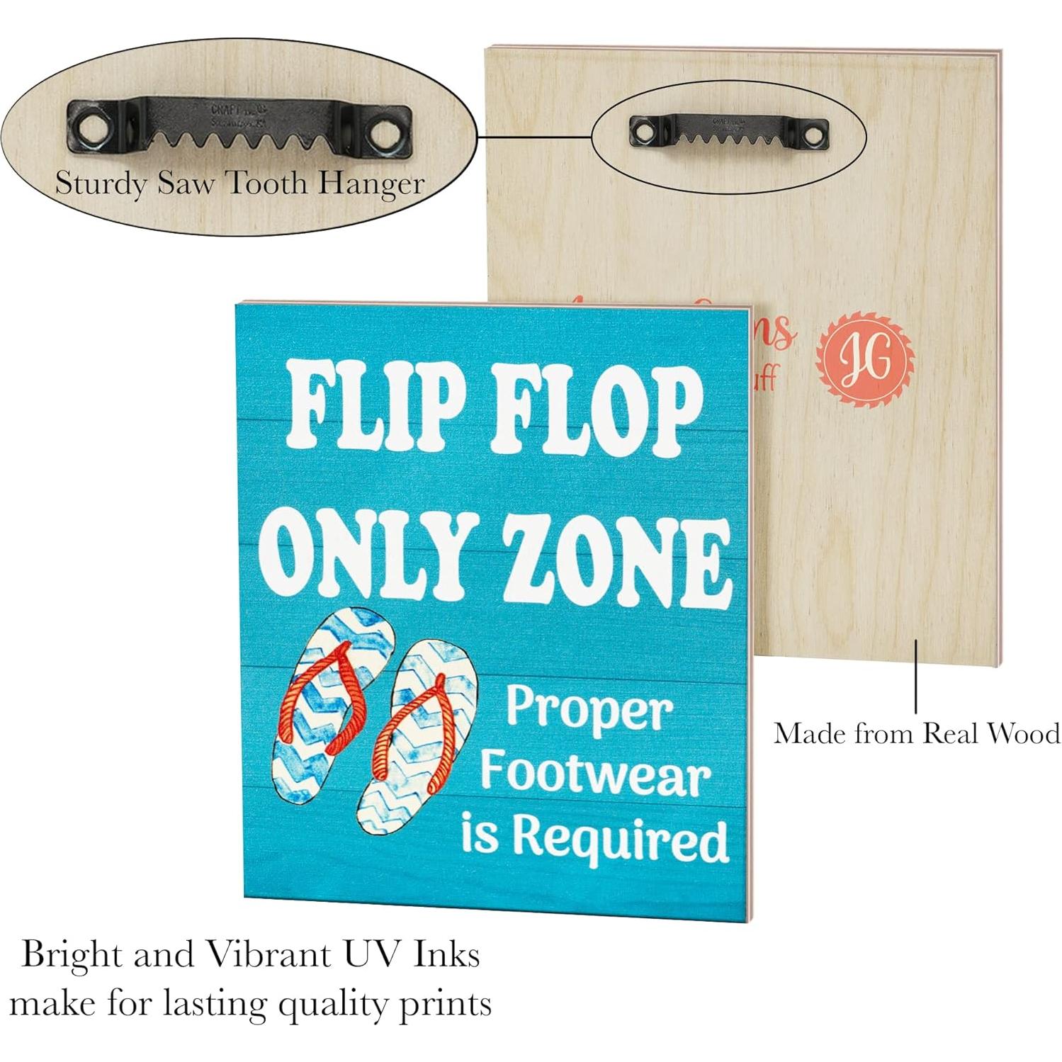 Señal de Madera Zona Solo Chanclas JennyGems 18.4x15.2cm