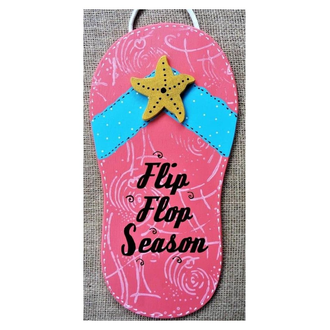 Cartel de Arte de Madera Chanclas Coral 35.56x17.78 cm