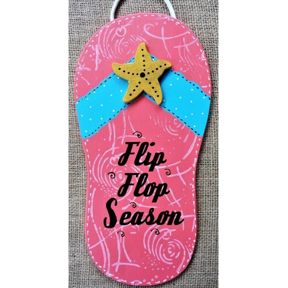 Cartel de Arte de Madera Chanclas Coral 35.56x17.78 cm