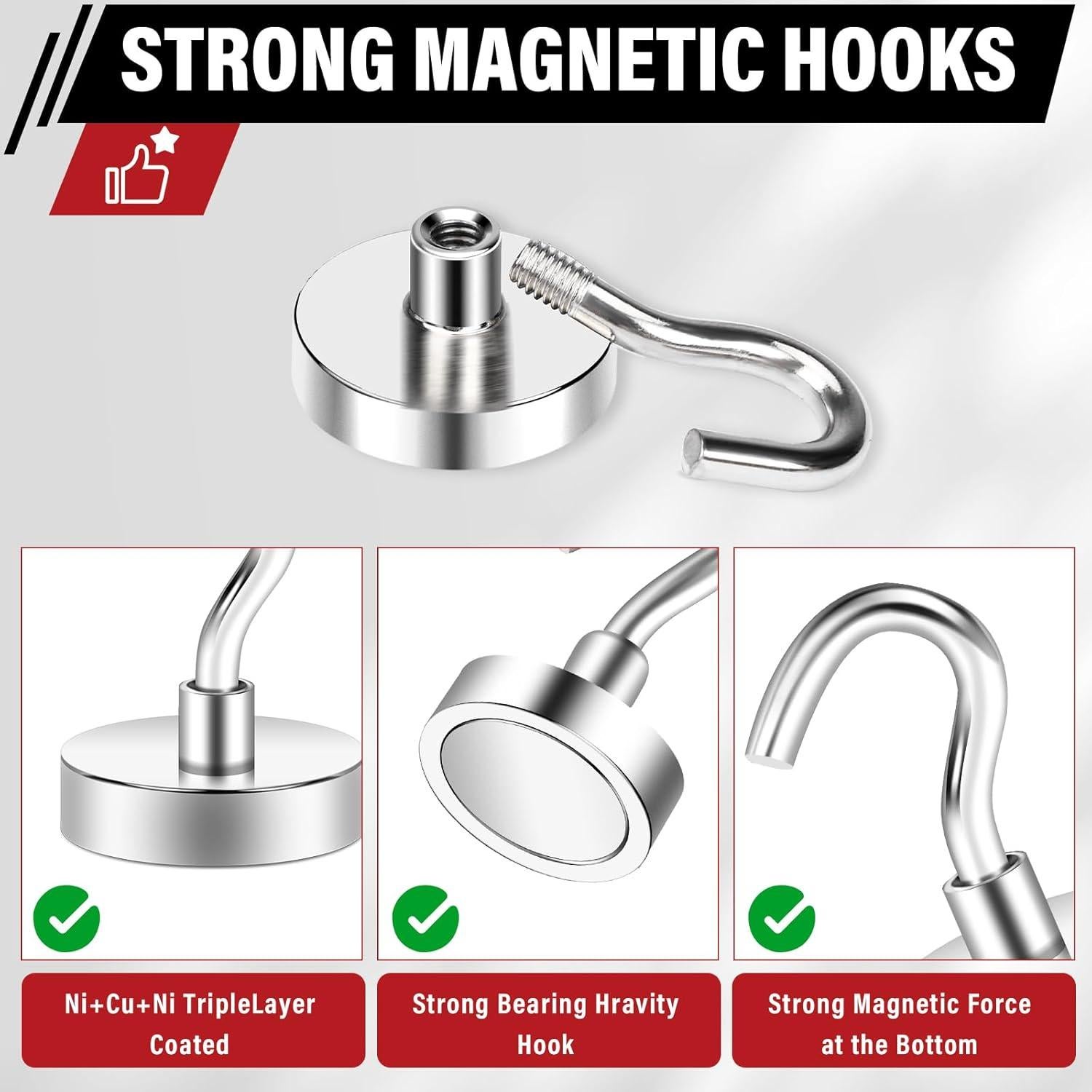 Ganchos Magnéticos TOP MAGNETS 12 Pcs 36.29 kg Plateado