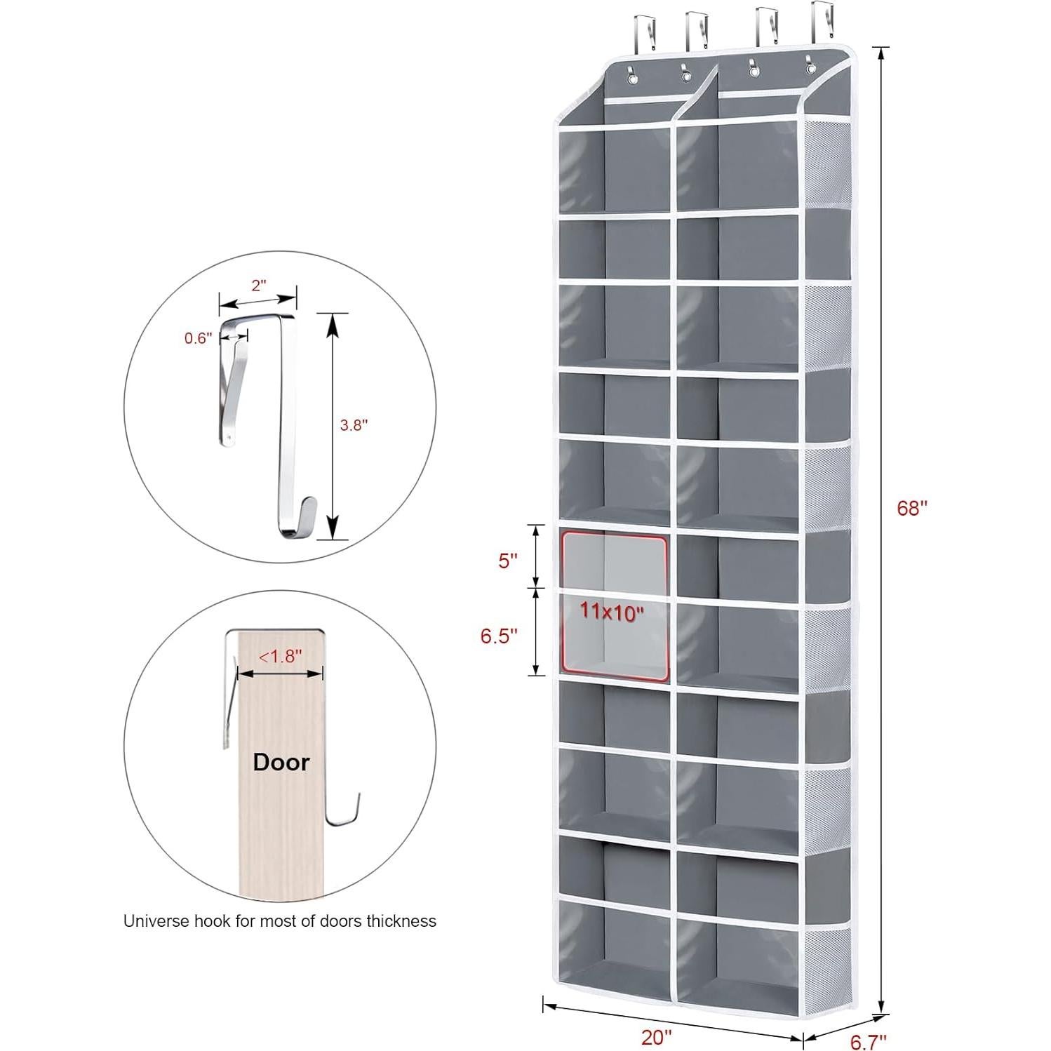 Organizador sobre la puerta Univivi 6 niveles 12 compartimentos gris