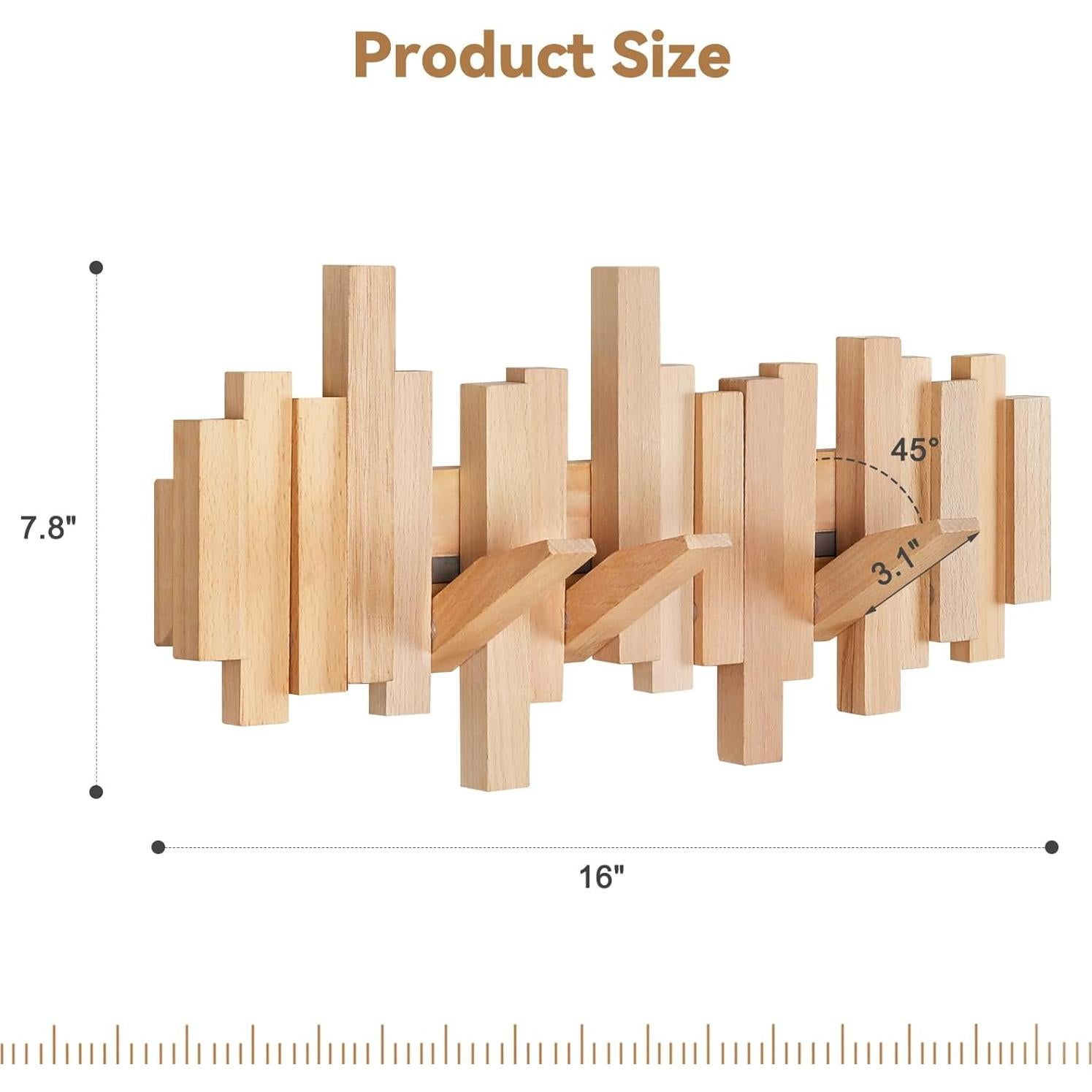 Perchero de Madera Ufine Plegable 6 Ganchos Montado en Pared