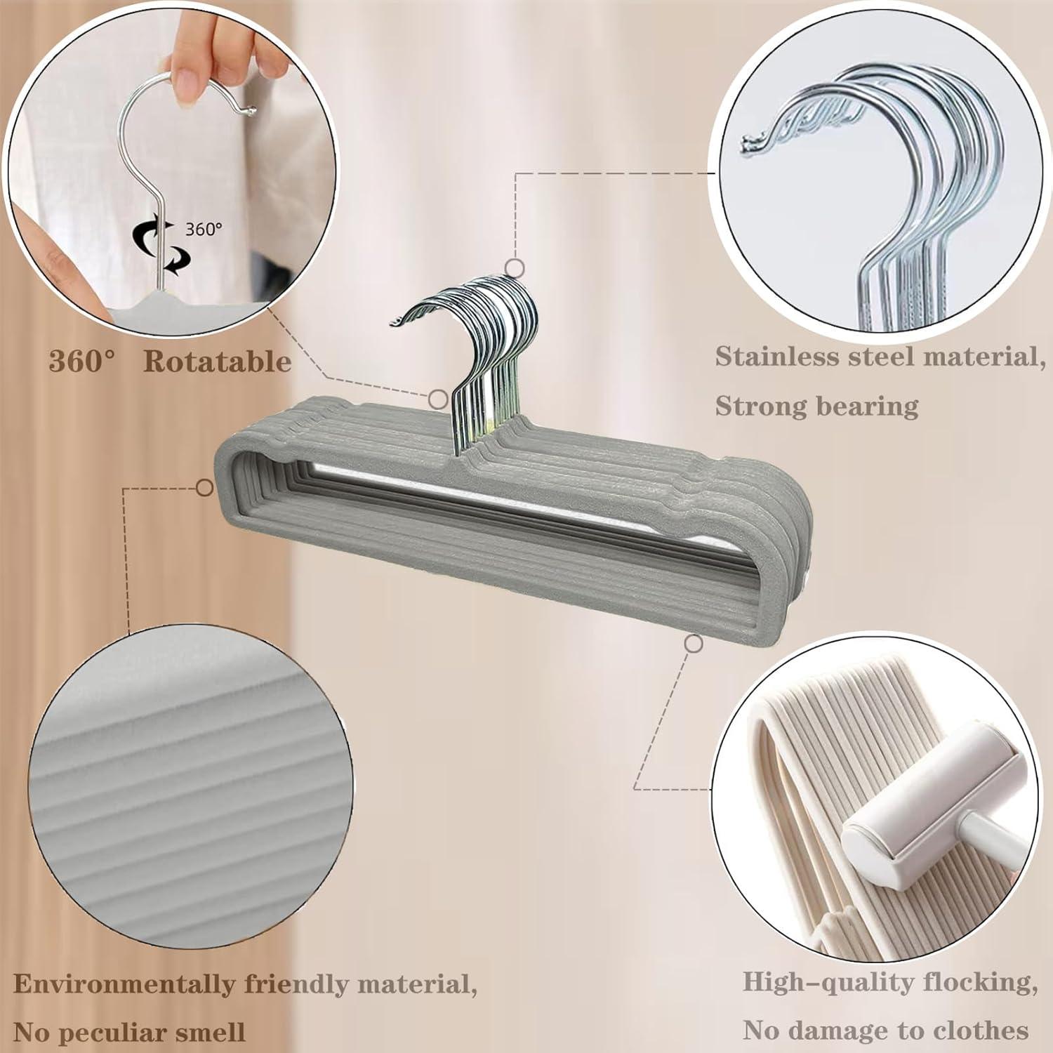 Perchas de Terciopelo HGYZE Antideslizantes 20 Unidades Gris