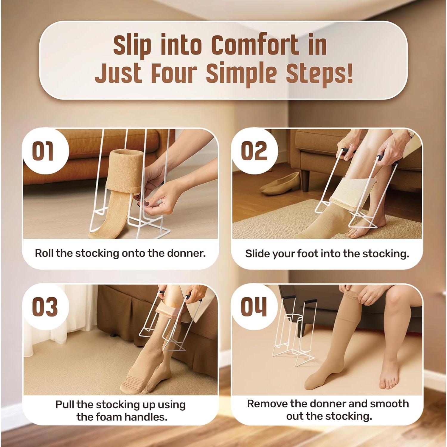 Ayuda para poner calcetines de compresión Mars Wellness - Diseño metálico con empuñaduras de espuma