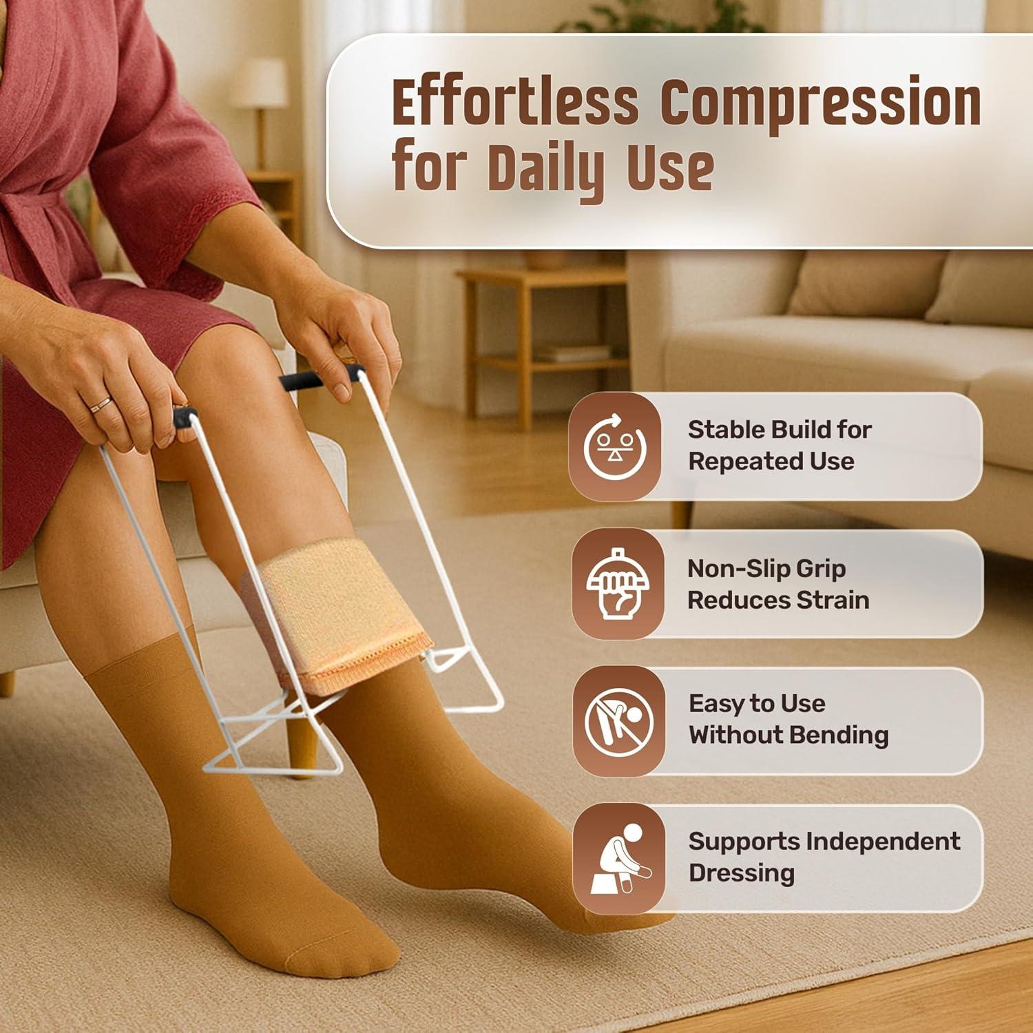 Ayuda para poner calcetines de compresión Mars Wellness - Diseño metálico con empuñaduras de espuma